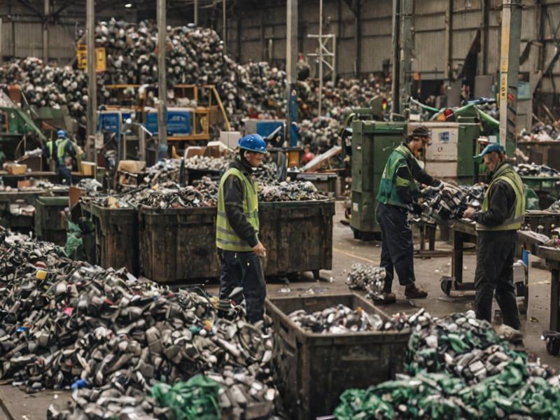 Professional recycling facility with workers sorting materials