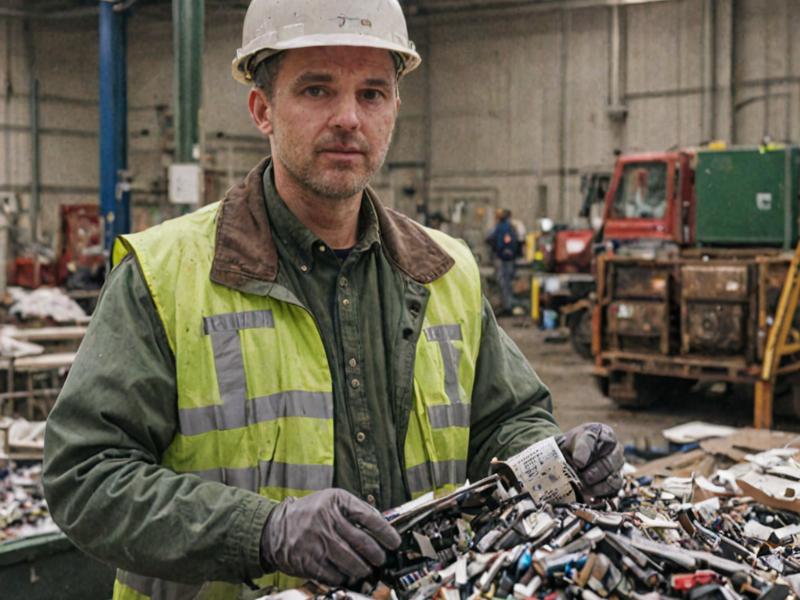 Environmental consultant conducting waste assessment at client facility