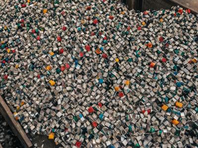 Plastic recycling facility showing various plastic materials being sorted and processed