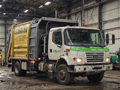 Waste collection truck at industrial facility